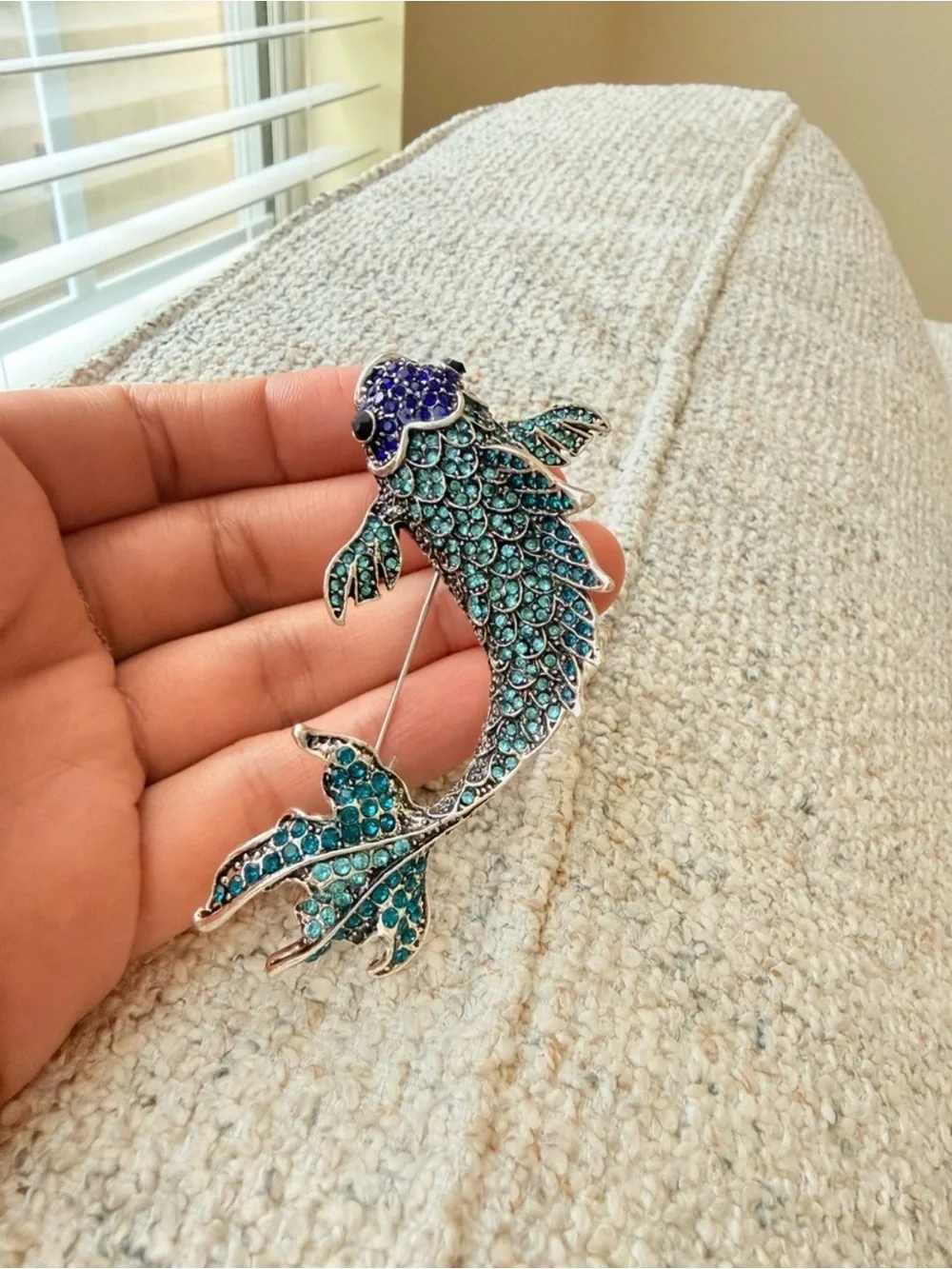 Betsey Johnson Teal & Blue Crystal Fish Brooch Pin